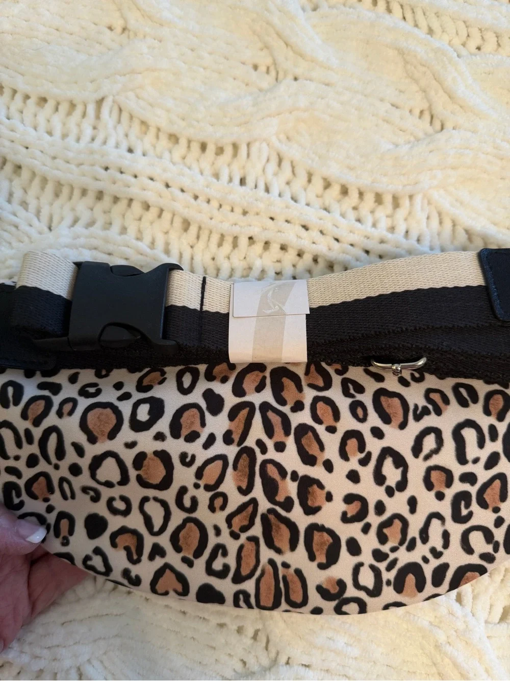 Brighton Leopard Print Crescent Bag in Black, Tan, Cream